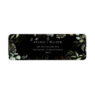 Botanische Greenery Black Gold Return Address Labe Etiket