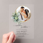 Botanische Greenery Circle Border 2 Fotohuwelijk Acryl Uitnodigingen (Insitu (Draagbaar))