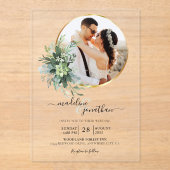 Botanische Greenery Circle Border 2 Fotohuwelijk Acryl Uitnodigingen (Voorkant)