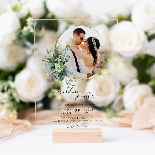 Botanische Greenery Circle Border 2 Fotohuwelijk Acryl Uitnodigingen