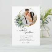 Botanische Greenery Circle Border 2 Fotohuwelijk Kaart (Staand voorkant)