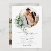 Botanische Greenery Circle Border 2 Fotohuwelijk Kaart (Voorkant / Achterkant)