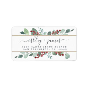 Botanische Greenery CranBerries kerstgoud Etiket