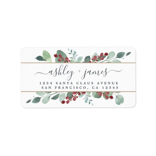 Botanische Greenery CranBerries kerstgoud Etiket (Voorkant)