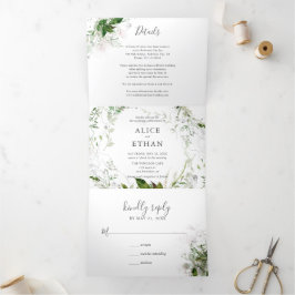 Botanische Greenery Elegant Wedding Tri-Fold Invit Drieluik Uitnodiging