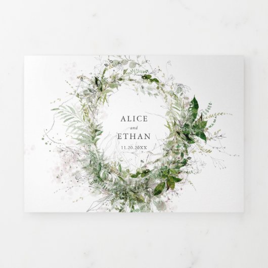 Botanische Greenery Elegant Wedding Tri-Fold Invit Drieluik Uitnodiging (Cover)