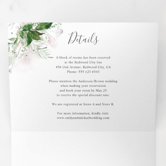 Botanische Greenery Elegant Wedding Tri-Fold Invit Drieluik Uitnodiging (Binnenzijde eerst)