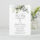 Botanische Greenery First Communy Silver Kaart (Staand voorkant)