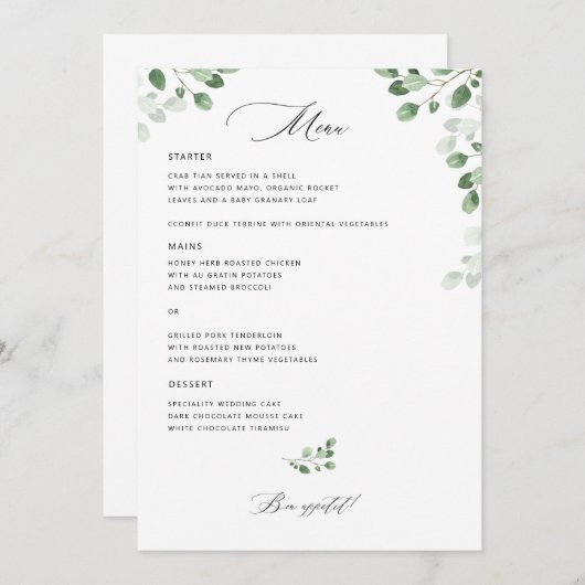 Botanische Greenery Floral Menu (Voorkant / Achterkant)