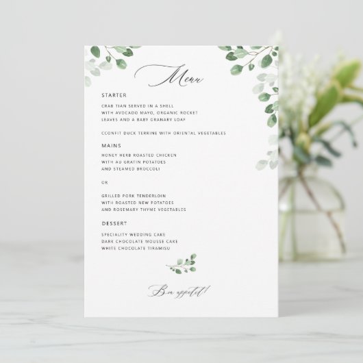 Botanische Greenery Floral Menu (Staand voorkant)