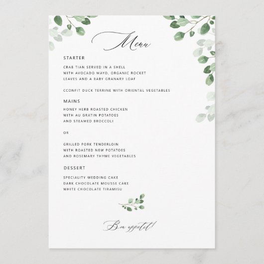 Botanische Greenery Floral Menu (Voorkant)