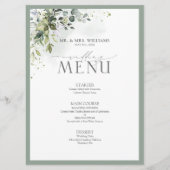 Botanische Greenery Floral Waterverf Wedding Menu (Voorkant)