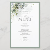 Botanische Greenery Floral Waterverf Wedding Menu (Voorkant)