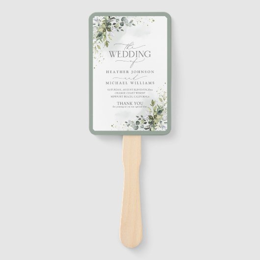 Botanische Greenery Floral Wedding Programme Handwaaier (Voorkant)