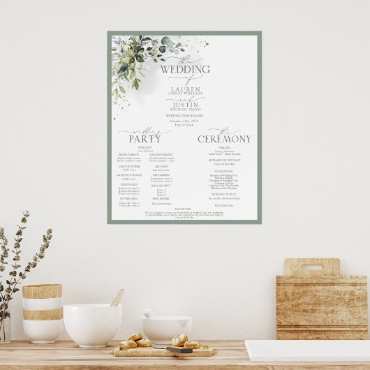 Botanische Greenery Floral Wedding Programme Poster (Keuken)