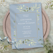 Botanische Greenery Foliage Dusty Blue Wedding Kaart