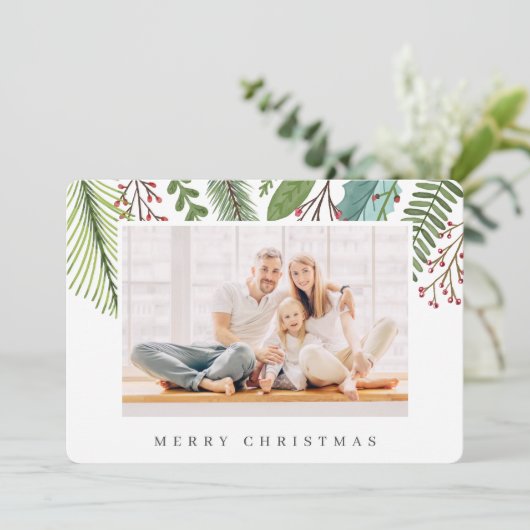 Botanische Greenery Foliage Moderne Kerstmis Feestdagenkaart (Staand voorkant)