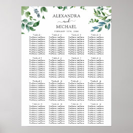 Botanische Greenery Foliage Wedding Seding Chart Poster