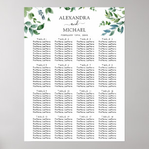 Botanische Greenery Foliage Wedding Seding Chart Poster