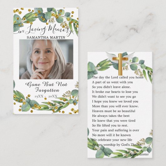 Botanische Greenery Foto Funeral Prayer Kaart Visitekaartje (Voorkant / Achterkant)