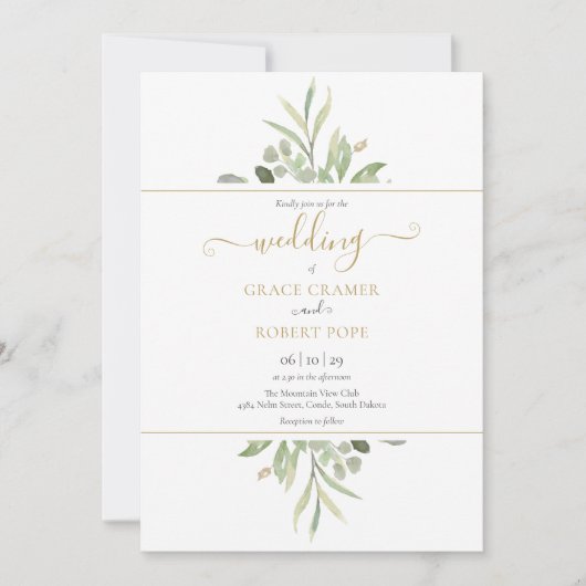 Botanische Greenery Foto Gold Script Wedding Kaart (Voorkant)