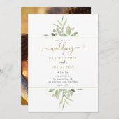 Botanische Greenery Foto Gold Script Wedding Kaart (Voorkant / Achterkant)