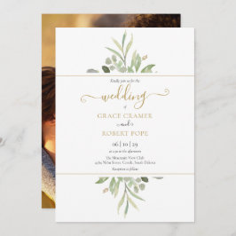 Botanische Greenery Foto Gold Script Wedding Kaart