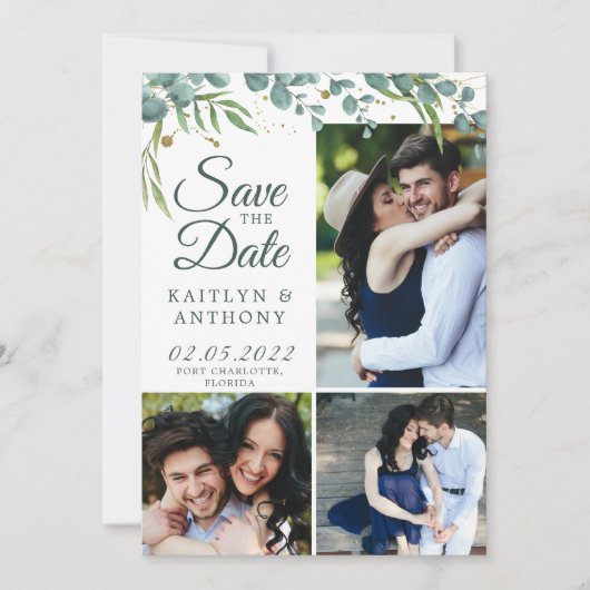 Botanische Greenery Gold 7 Foto bewaart de datum Save The Date (Voorkant)