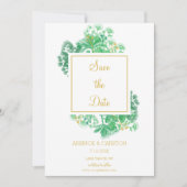 Botanische Greenery Gold Accents Wedding Save The Date (Voorkant)