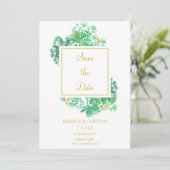 Botanische Greenery Gold Accents Wedding Save The Date (Staand voorkant)