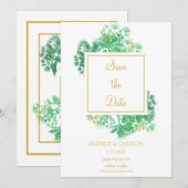 Botanische Greenery Gold Accents Wedding Save The Date (Voorkant / Achterkant)