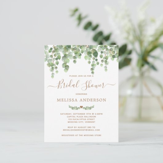 Botanische Greenery Gold Bridal Shower Briefkaart (Staand voorkant)