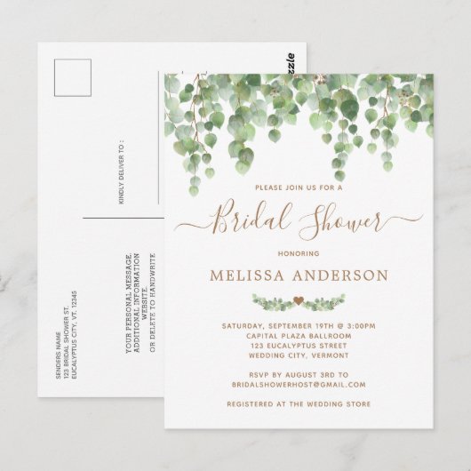 Botanische Greenery Gold Bridal Shower Briefkaart (Voorkant / Achterkant)
