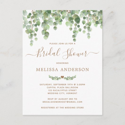 Botanische Greenery Gold Bridal Shower Briefkaart (Voorkant)