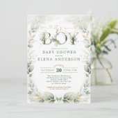Botanische Greenery Gold Garden Boy Baby shower Kaart (Staand voorkant)