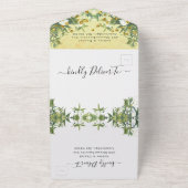 Botanische Greenery Gold Glitter Wedding All In One Uitnodiging (Buitenkant)