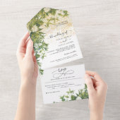 Botanische Greenery Gold Glitter Wedding All In One Uitnodiging (Afscheurbaar)