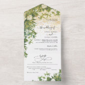 Botanische Greenery Gold Glitter Wedding All In One Uitnodiging (Binnen)