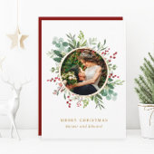 Botanische Greenery Gold Merry-kerstfoto Feestdagenkaart