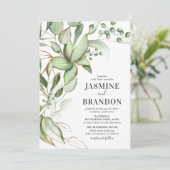 Botanische Greenery Gold Wedding Kaart (Staand voorkant)