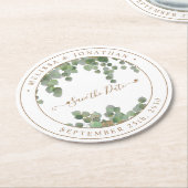Botanische Greenery Gold Wedding Save the Date Ronde Kartonnen Onderzetter (Gebogen)