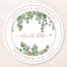 Botanische Greenery Gold Wedding Save the Date Ronde Kartonnen Onderzetter