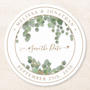 Botanische Greenery Gold Wedding Save the Date Ronde Kartonnen Onderzetter