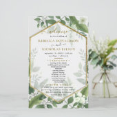 Botanische Greenery Goldish Wedding Programme (Staand voorkant)