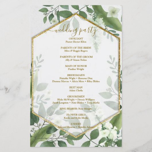 Botanische Greenery Goldish Wedding Programme (Achterkant)