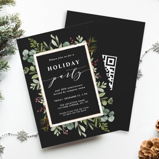 Botanische Greenery Holiday Party met QR-code Kaart