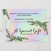 Botanische Greenery Holographic Gift Certificate (Voorkant / Achterkant)