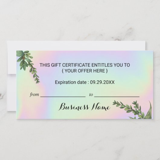 Botanische Greenery Holographic Gift Certificate (Achterkant)