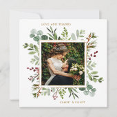Botanische Greenery kerstbruiloft foto Square Bedankkaart (Voorkant)