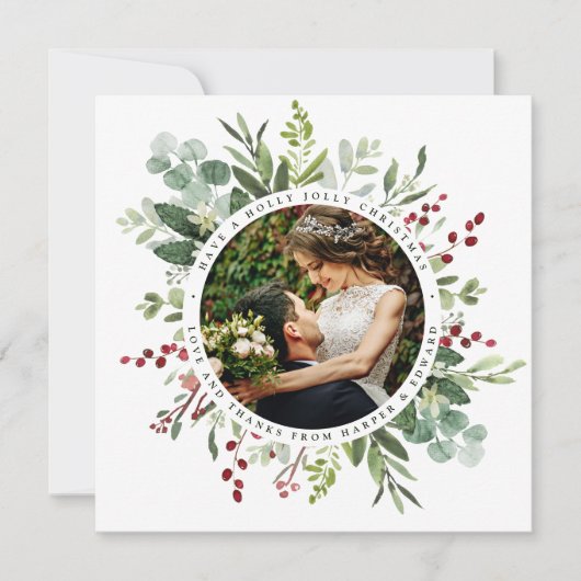 Botanische Greenery kerstbruiloft foto Square Bedankkaart (Voorkant)